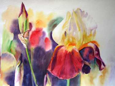 Peinture intitulée "Iris jaunes" par Adyne Gohy, Œuvre d'art originale, Aquarelle
