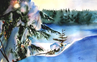 Peinture intitulée "L'hiver dans Les La…" par Adyne Gohy, Œuvre d'art originale, Aquarelle