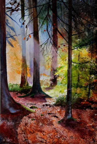 Painting titled "En forêt" by Adyne Gohy, Original Artwork, Watercolor