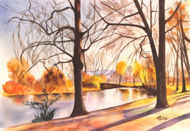 Peinture intitulée "Au Parc Gouin à Mon…" par Adyne Gohy, Œuvre d'art originale, Aquarelle