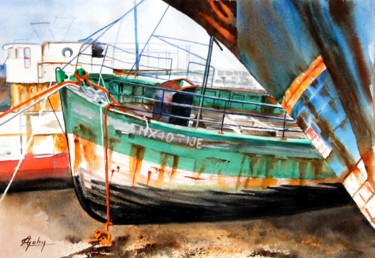 Painting titled "A Camaret" by Adyne Gohy, Original Artwork, Watercolor