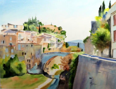 Painting titled "Vaison la Romaine" by Adyne Gohy, Original Artwork, Watercolor