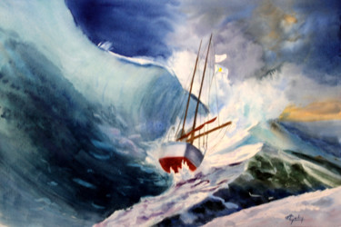 Painting titled "Surfer dans la temp…" by Adyne Gohy, Original Artwork, Watercolor