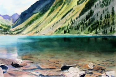 Painting titled "Le Lac de Gaube dan…" by Adyne Gohy, Original Artwork, Watercolor