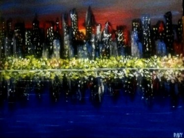 Schilderij getiteld "Sunset in the city." door Adriana Strenger, Origineel Kunstwerk, Acryl