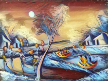 Digitale Kunst mit dem Titel "Fishermen village" von Aeidy Kassimba, Original-Kunstwerk, Digitale Malerei