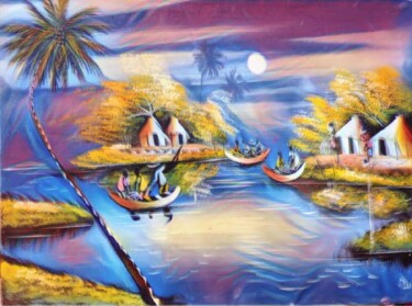Digitale Kunst mit dem Titel "Fishermen village II" von Aeidy Kassimba, Original-Kunstwerk, Digitale Malerei