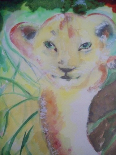 Painting titled "petit lion" by Annick Larnicol, Original Artwork, Watercolor