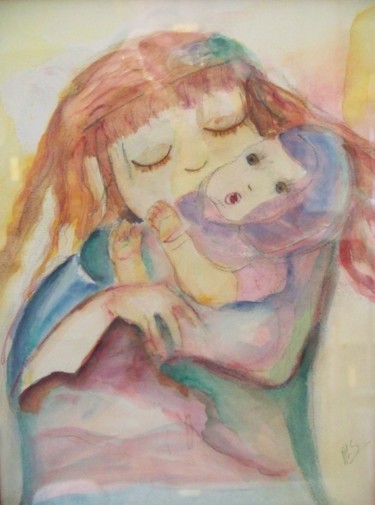 Drawing titled "les deux poupées" by Annick Larnicol, Original Artwork, Watercolor