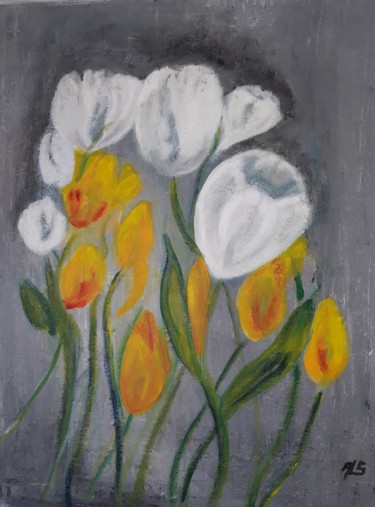 Painting titled "tulipes" by Annick Larnicol, Original Artwork, Acrylic