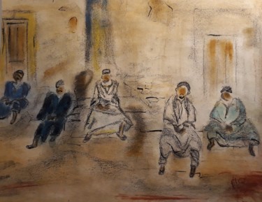 Painting titled "les hommes" by Annick Larnicol, Original Artwork, Pigments