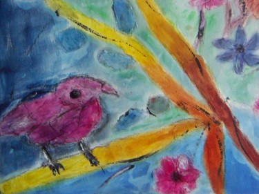 Peinture intitulée "l'oiseau sur la bra…" par Annick Larnicol, Œuvre d'art originale, Acrylique