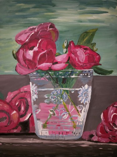Peinture intitulée "Vase de fleurs" par Elghaly, Œuvre d'art originale, Acrylique
