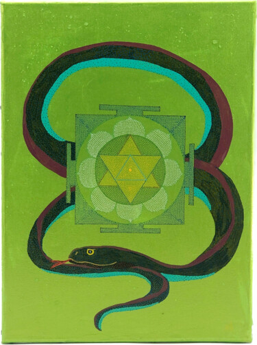 Painting titled "L'ouroboros de Shiva" by Aëlle, Original Artwork, Acrylic Mounted on Wood Stretcher frame