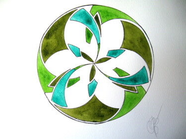 Pintura intitulada "Triskell vert" por Aélys, Obras de arte originais, Aquarela