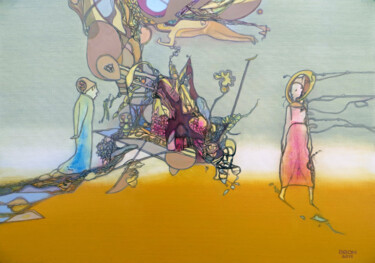 Malerei mit dem Titel "Walking On Yellow" von Aeon, Original-Kunstwerk, Öl Auf Keilrahmen aus Holz montiert