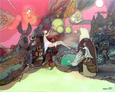 Картина под названием "In-Between World" - Aeon, Подлинное произведение искусства, Масло Установлен на Деревянная рама для н…
