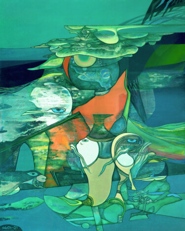 Картина под названием "Ocean Dreams" - Aeon, Подлинное произведение искусства, Масло Установлен на Деревянная рама для носил…