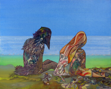 Malerei mit dem Titel "The Crow And The Gi…" von Aeon, Original-Kunstwerk, Öl Auf Keilrahmen aus Holz montiert