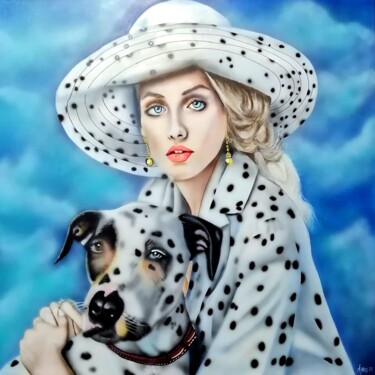 Painting titled "Dalmatien et dalmat…" by Aéro, Original Artwork, Acrylic Mounted on Wood Stretcher frame
