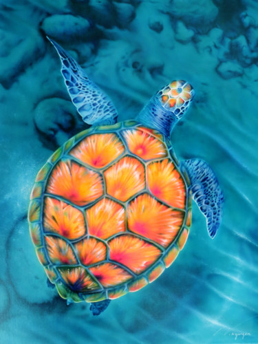 Painting titled "Tortue" by Anne-Sophie Nguyen, Original Artwork, Airbrush