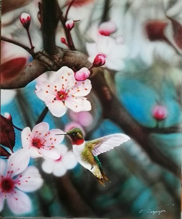 Pittura intitolato "Fleurs de cerisier" da Anne-Sophie Nguyen, Opera d'arte originale, Aerografo