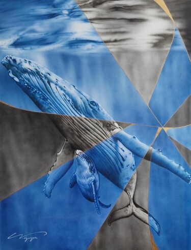 Malerei mit dem Titel "Nager dans le bonhe…" von Anne-Sophie Nguyen, Original-Kunstwerk, Airbrush Auf Keilrahmen aus Holz mo…