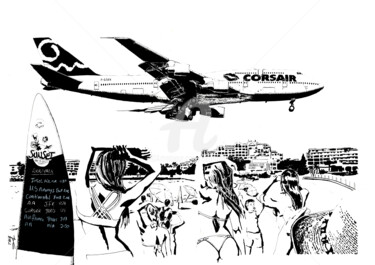 Corsair 747 saint martin Drawing titled "Corsair 747 saint m…" by Thibault Cernaix, Original Art, Ink