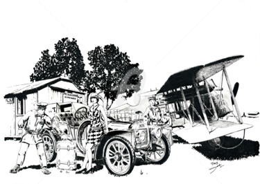 Breguet 14T Drawing titled "Breguet 14T" by Thibault Cernaix, Original Art, Ink