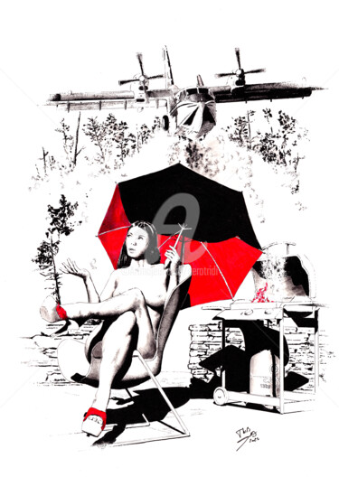 Rysunek zatytułowany „Rain is coming” autorstwa Thibault Cernaix, Oryginalna praca, Atrament