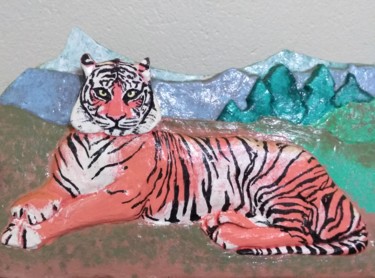 Sculptuur getiteld "O Tigre" door David Washington, Origineel Kunstwerk, Gips