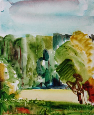 Painting titled "WOOD AND FIELD" by Vale Ovchinnikov, Original Artwork, Watercolor