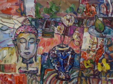 STILL LIFE 358 / with buddha sculpture / Peinture intitulée "STILL LIFE 358 / wi…" par Vale Ovchinnikov, Œuvre d'art originale, Huile