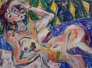 Painting titled "ODALISQUE 175" by Vale Ovchinnikov, Original Artwork, Oil Mounted on Cardboard