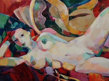 Painting titled "NUDE ON THE COUCH 1…" by Vale Ovchinnikov, Original Artwork, Oil