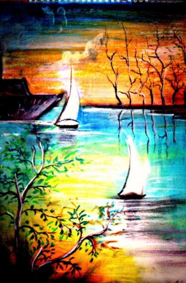Painting titled "At sunrise" by Afaf Khalil, Original Artwork, Other