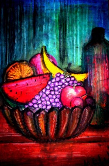 Painting titled "Fruit basket 2" by Afaf Khalil, Original Artwork, Oil