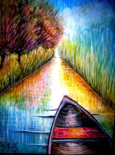 Painting titled "New road of life" by Afaf Khalil, Original Artwork, Oil