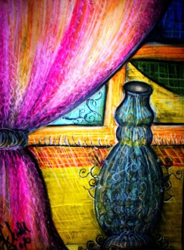 Painting titled "Vase" by Afaf Khalil, Original Artwork, Oil