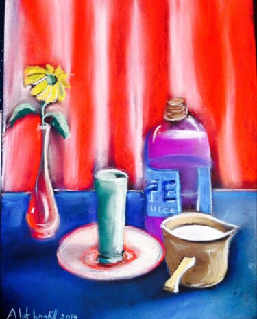 Dessin intitulée "Drinks" par Afaf Khalil, Œuvre d'art originale, Pastel