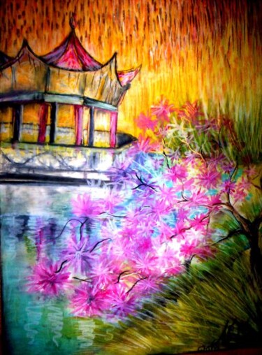 Drawing titled "Spring of blooms" by Afaf Khalil, Original Artwork, Pastel