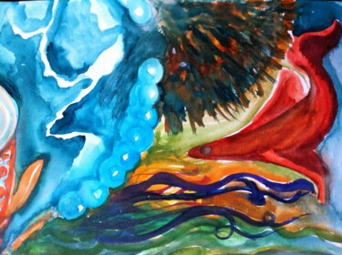 Painting titled "Under the sea" by Afaf Khalil, Original Artwork, Watercolor