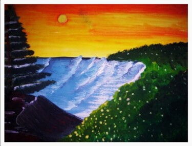 Painting titled "Sunset" by Afaf Khalil, Original Artwork, Gouache