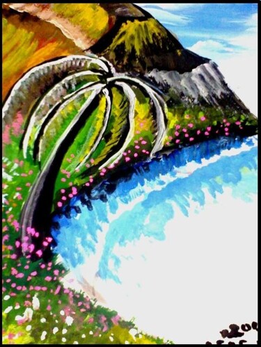 Painting titled "Island" by Afaf Khalil, Original Artwork, Gouache