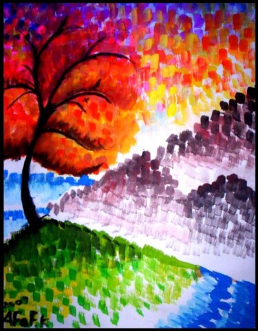 Painting titled "Autumn" by Afaf Khalil, Original Artwork, Gouache