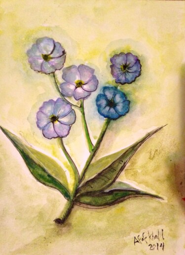 Painting titled "Purple Flowers" by Afaf Khalil, Original Artwork, Watercolor