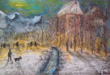 Drawing titled "Snow at Central Park" by Afaf Khalil, Original Artwork, Pastel