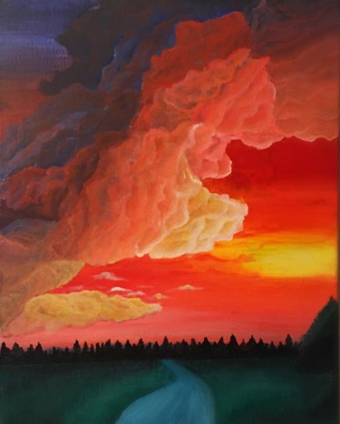 Painting titled "Burning Clouds by A…" by Affaf Asif, Original Artwork, Acrylic