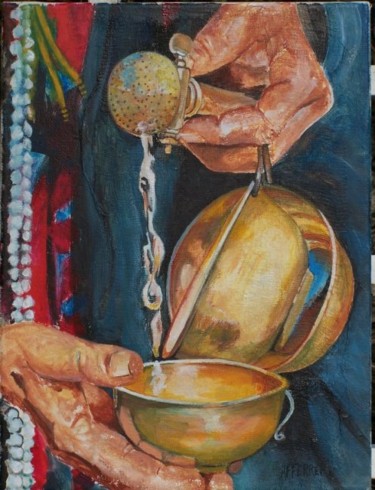 Peinture intitulée "vendeur d'eau" par Anne-Frédérique Ferret, Œuvre d'art originale, Huile