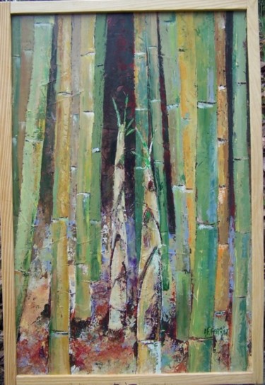 Peinture intitulée "pousses de bambou…" par Anne-Frédérique Ferret, Œuvre d'art originale, Huile